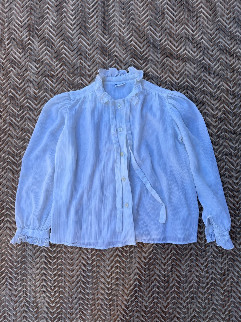 Yves Saint Laurent Ivory Ruffle Tie-Neck Blouse
